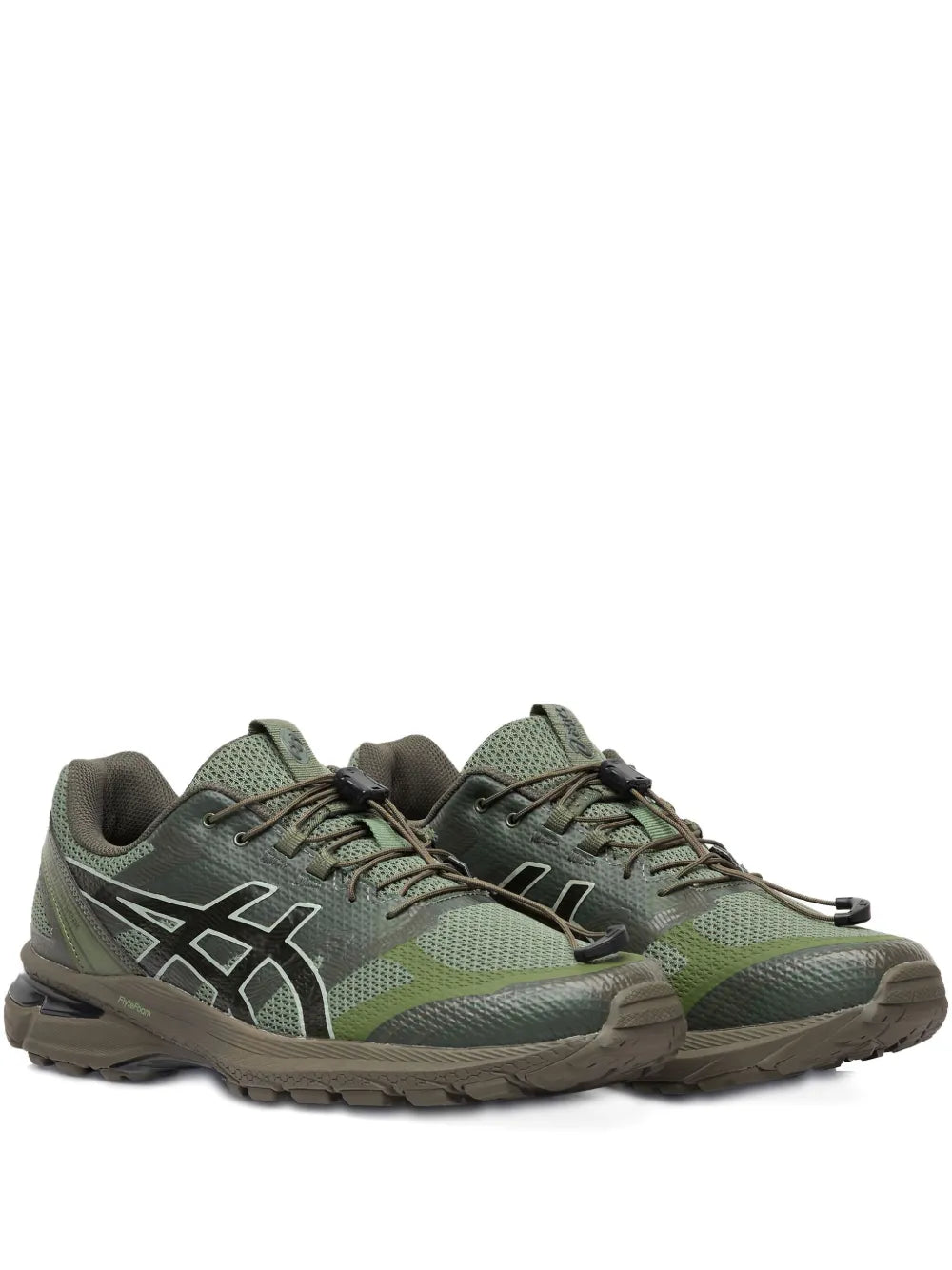 Green ASICS Gel-Terrain trail sneakers, lace-up mesh upper, chunky rubber sole