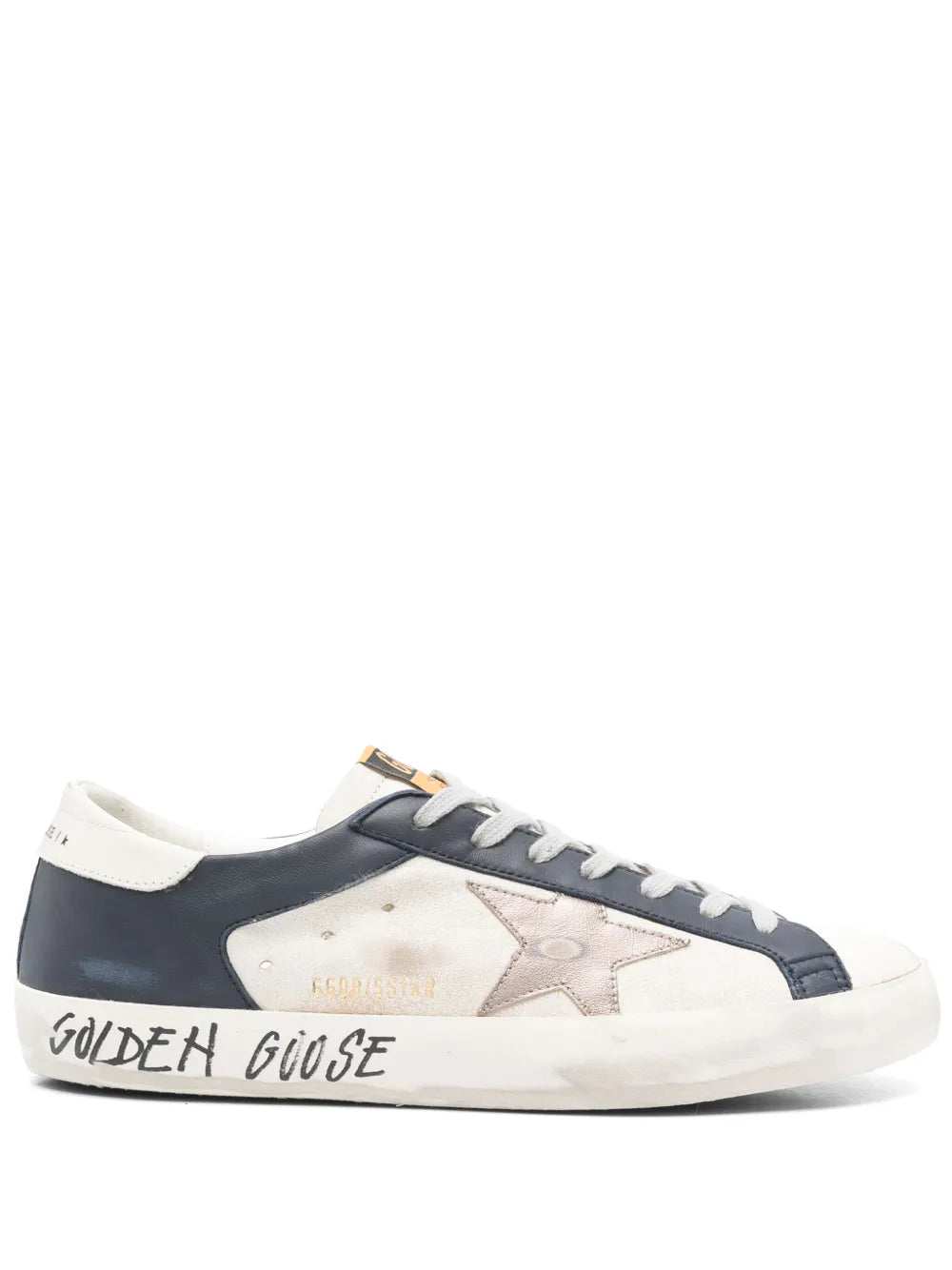 Golden Goose Super Star low-top sneakers in white with navy panels and star patch