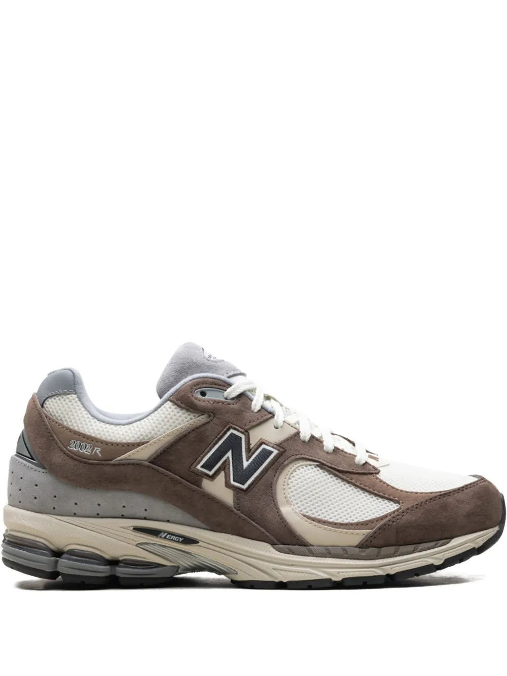 New Balance 2002R suede sneakers, brown and off-white with lace-up front