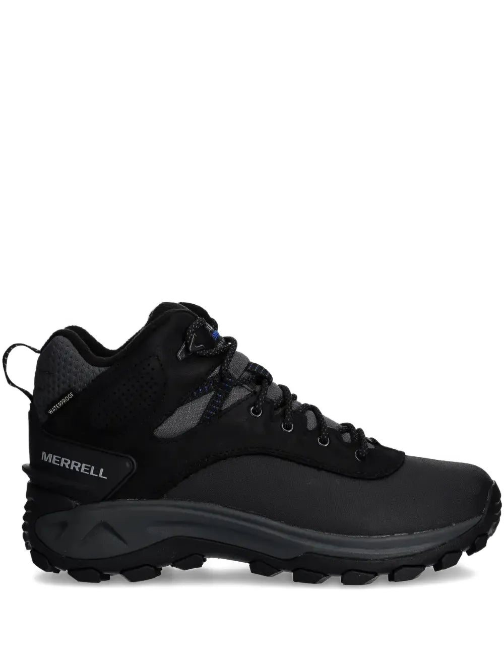 Merrell waterproof high-top sneakers in black, lace-up with rugged tread sole