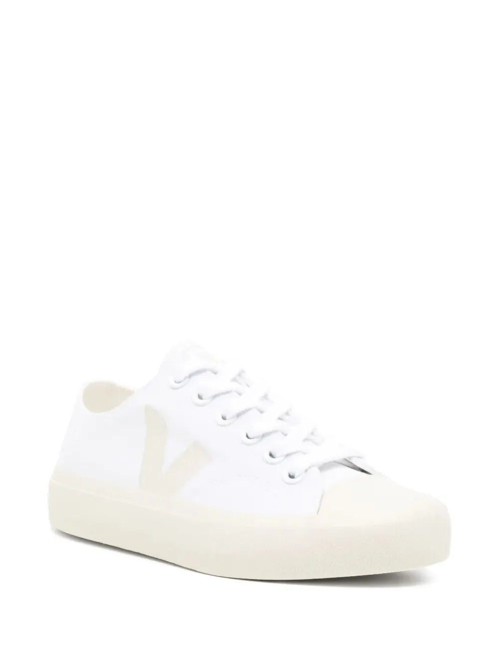 VEJA Wata II low canvas sneaker in white, side profile with lace-up eyelets