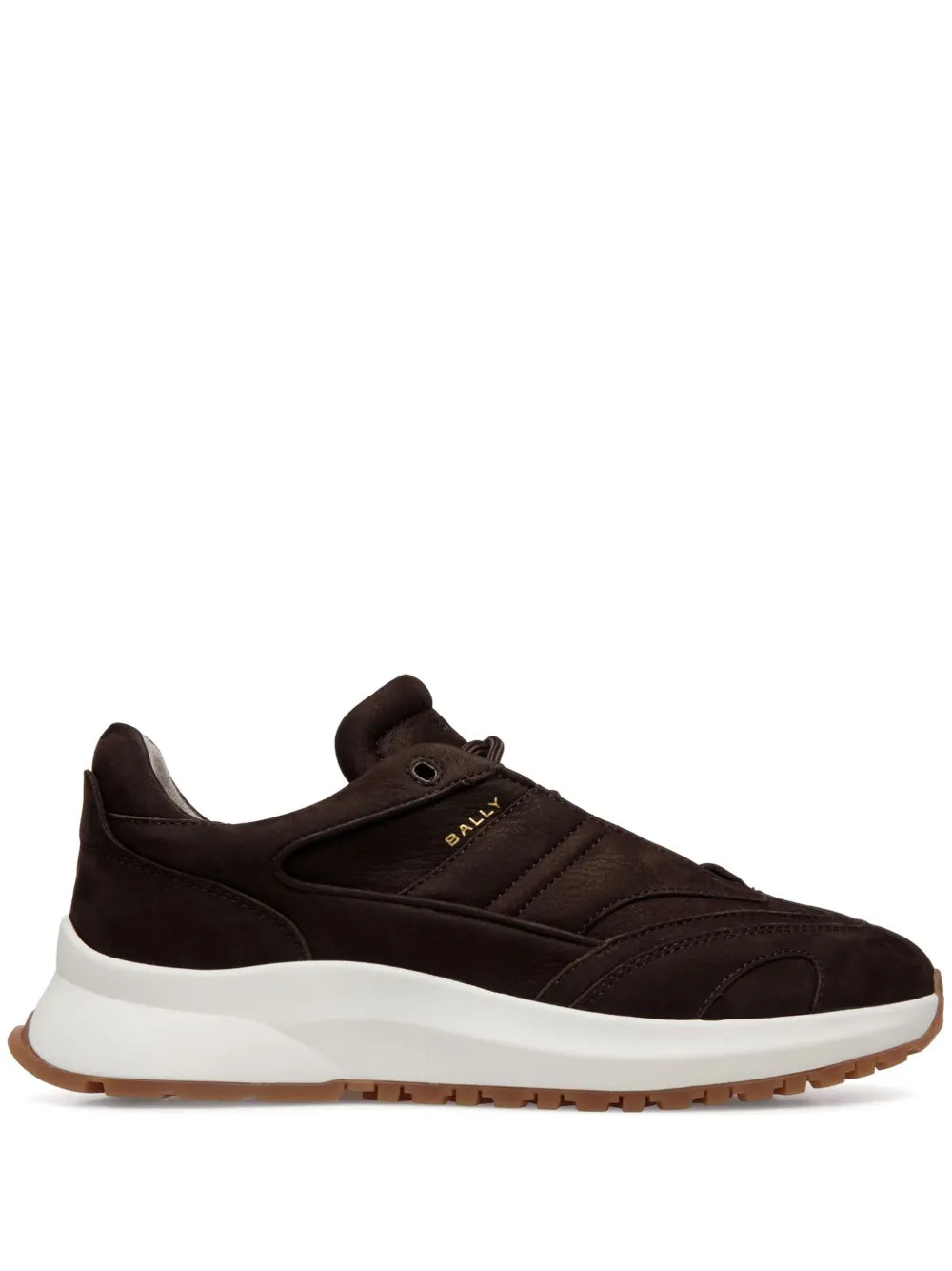 Bally brown leather outline sneakers with lace-up front and white rubber sole