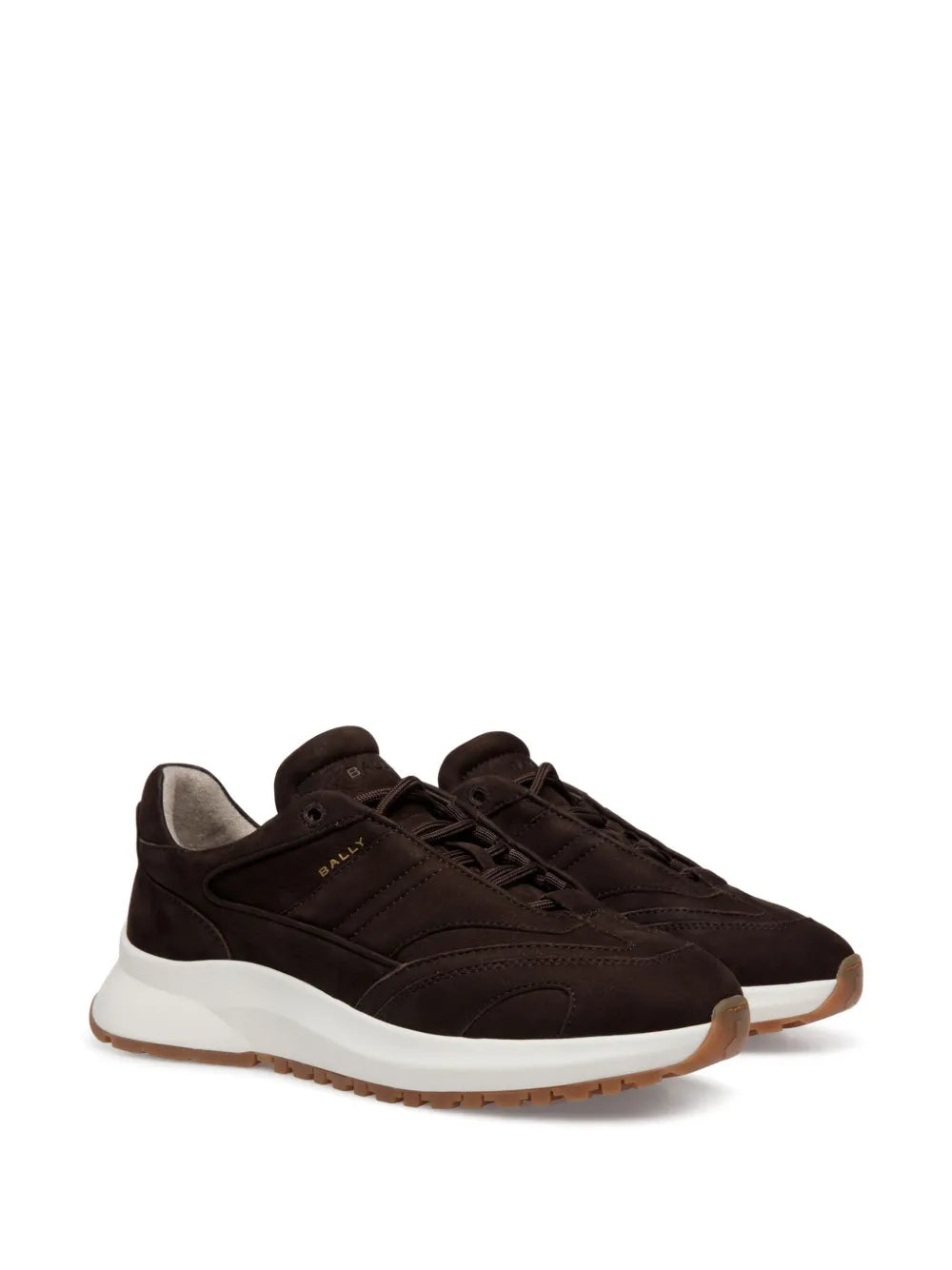 Bally brown lace-up sneakers with padded collar, side logo, and white platform sole