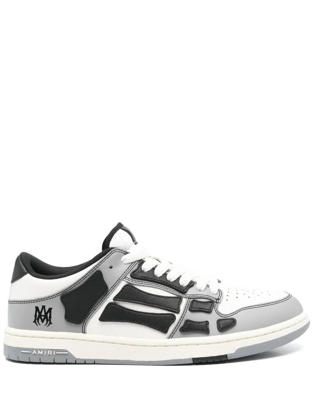 White leather varsity skel sneakers with black panels, lace-up