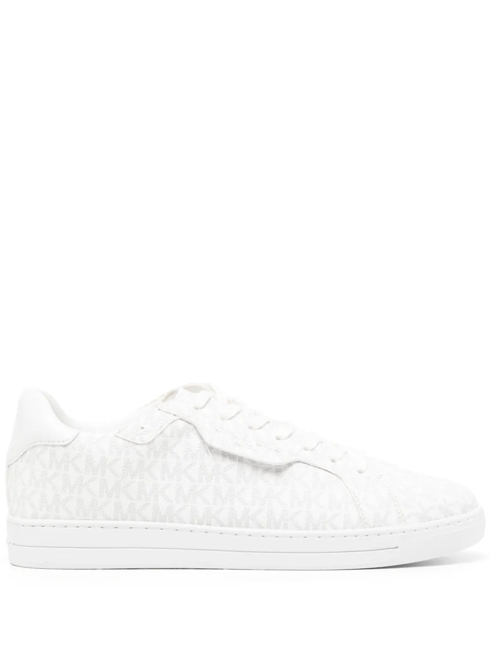White sneakers with MK logo monogram textured upper and lace-up front