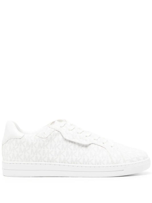 White sneakers with MK logo monogram textured upper and lace-up front