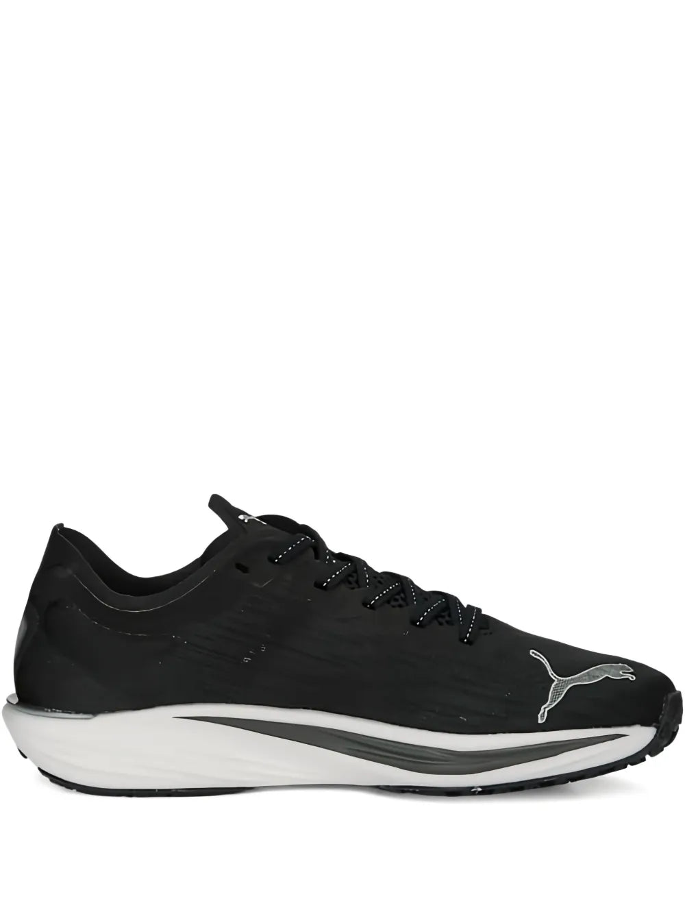 Black athletic running shoe with white midsole and PUMA logo on side
