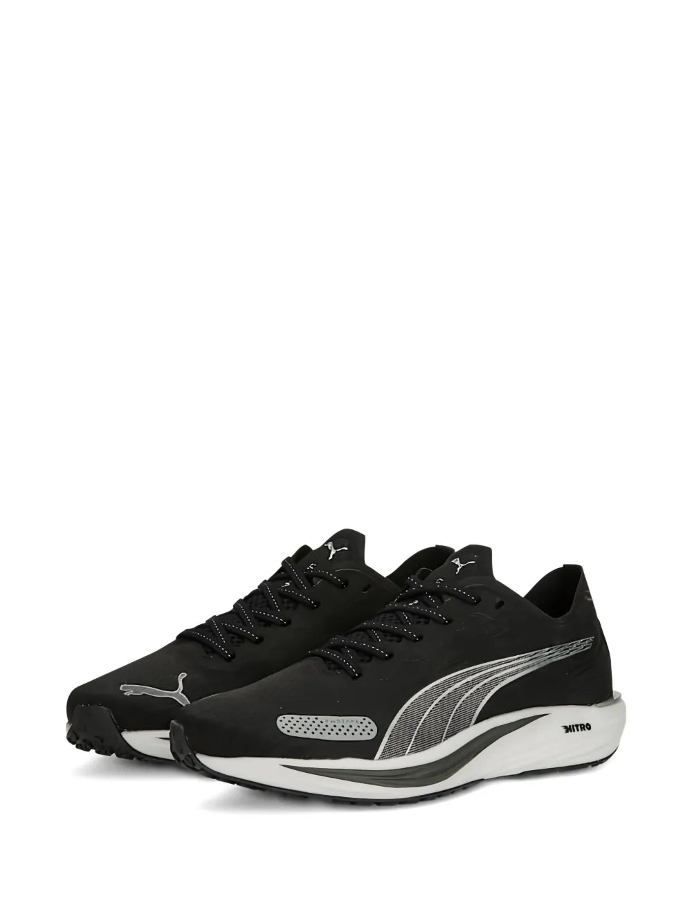 Black and white running sneaker with lace-up front and PUMA side logo