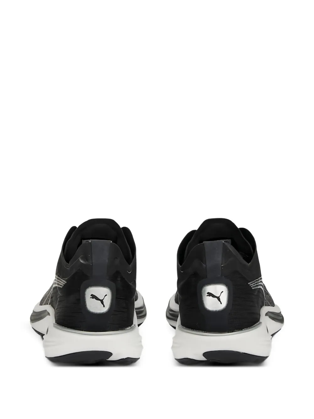 Black running shoe back view with cushioned heel and PUMA branding