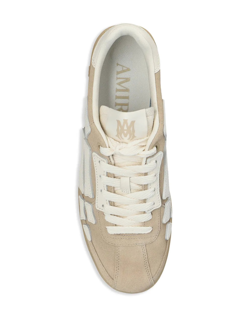 Beige lace-up sneakers with cushioned collar and branded insole