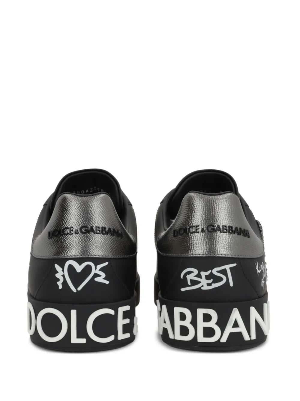 Dolce & Gabbana black sneakers, rear view with 'DOLCE GABBANA' heel lettering