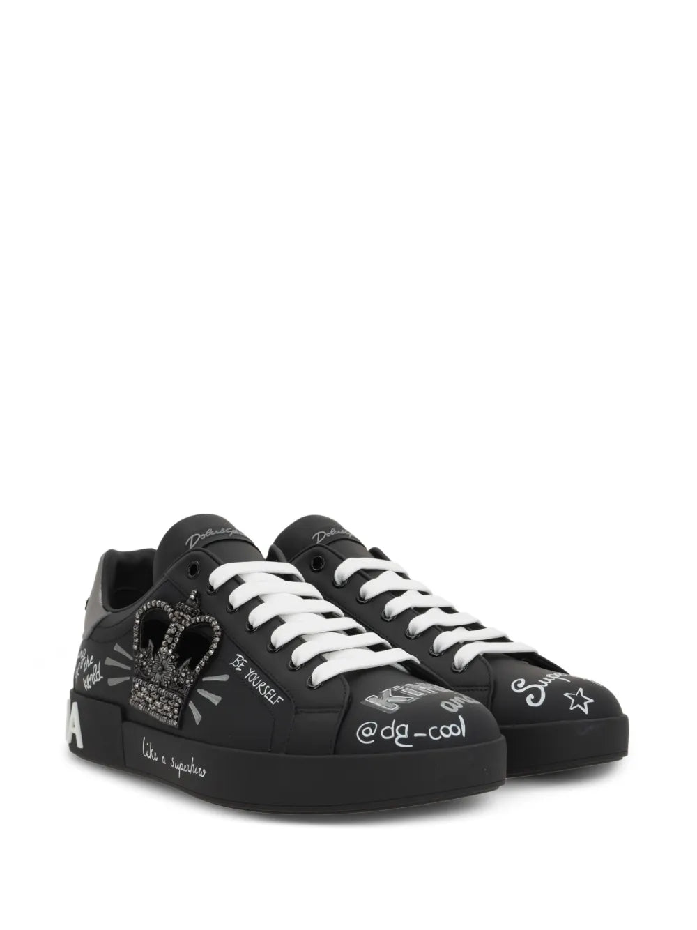 Dolce & Gabbana black low-top sneakers with white laces and graphic side text