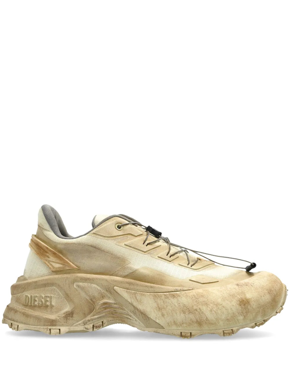 Beige Diesel D-Cage runner sneakers with black laces and chunky tread sole
