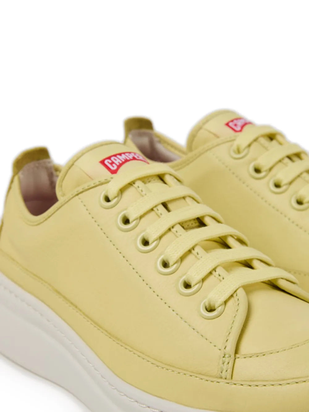 Yellow leather sneaker with lace-up detail and Camper logo tongue patch