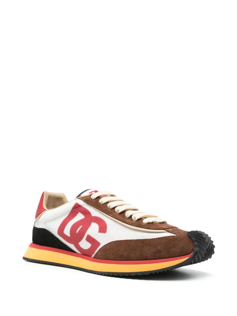 DG cushion sneakers in white, red, and brown with chunky rubber sole