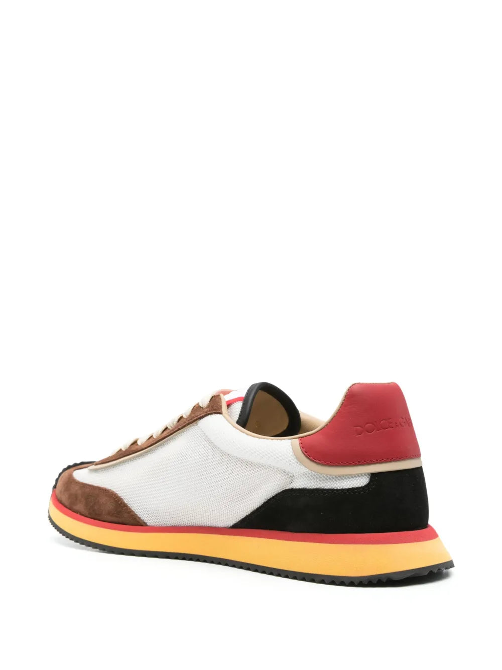 DG cushion sneakers in white with brown heel panel and red trim