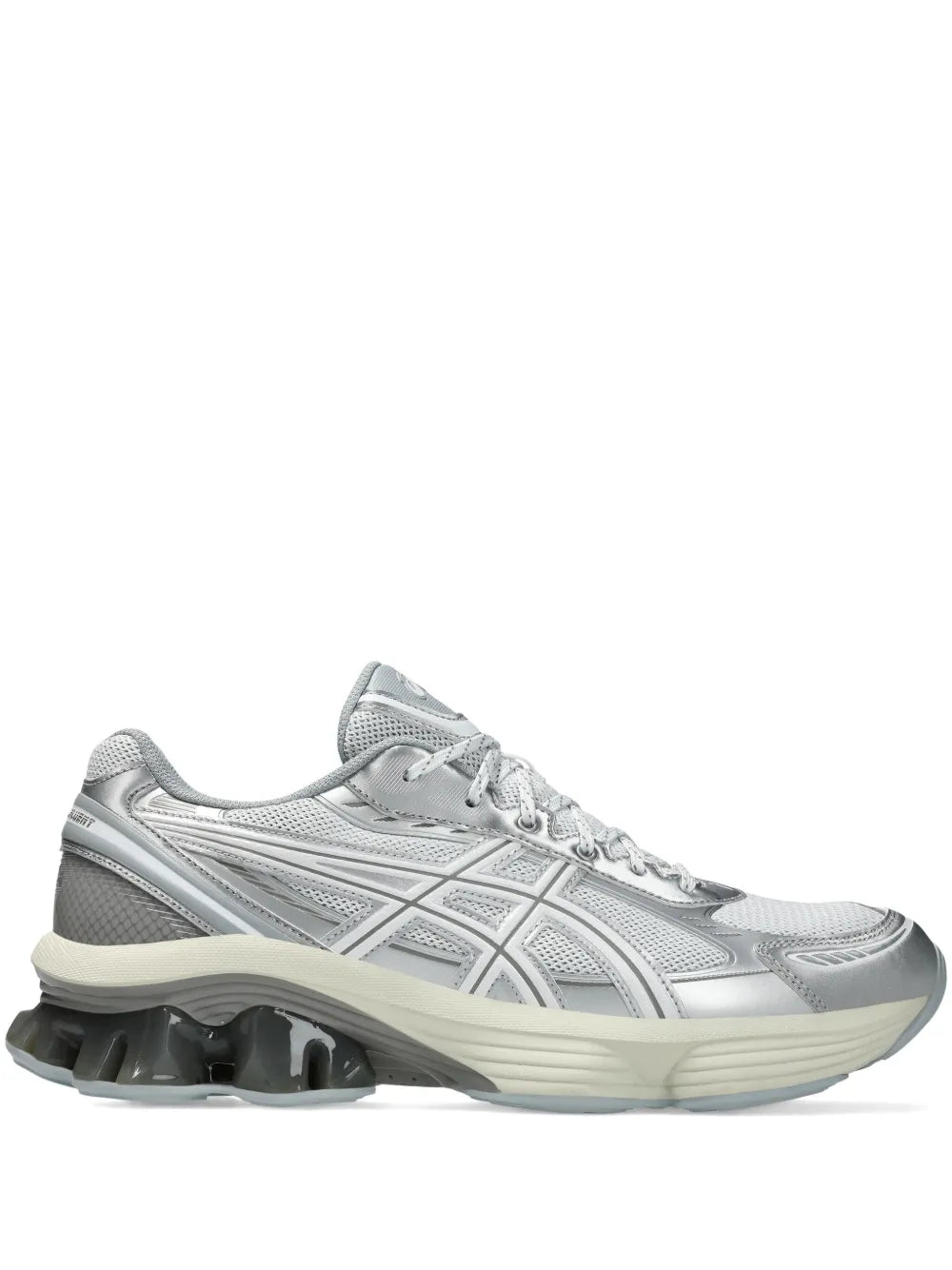 Asics Gel-Kinetic Fluent lace-up sneakers in light gray with sculpted rubber sole