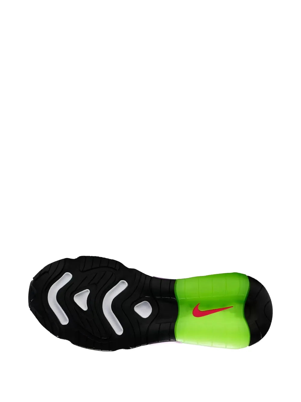 Black outsole with neon green heel and Nike swoosh on Nike Air Max 200 sneakers