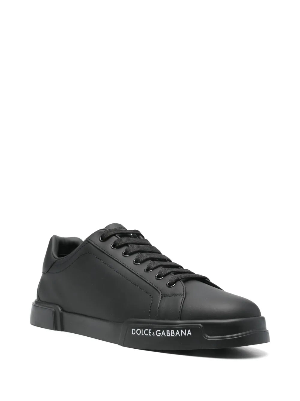 Black Dolce & Gabbana Portofino lace-up sneakers, front profile with side logo
