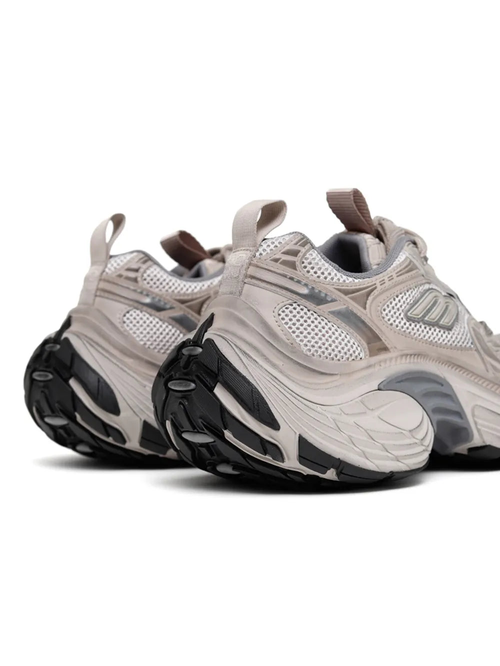 Balenciaga 6XL taupe grey sneakers, rear angle with sculpted sole