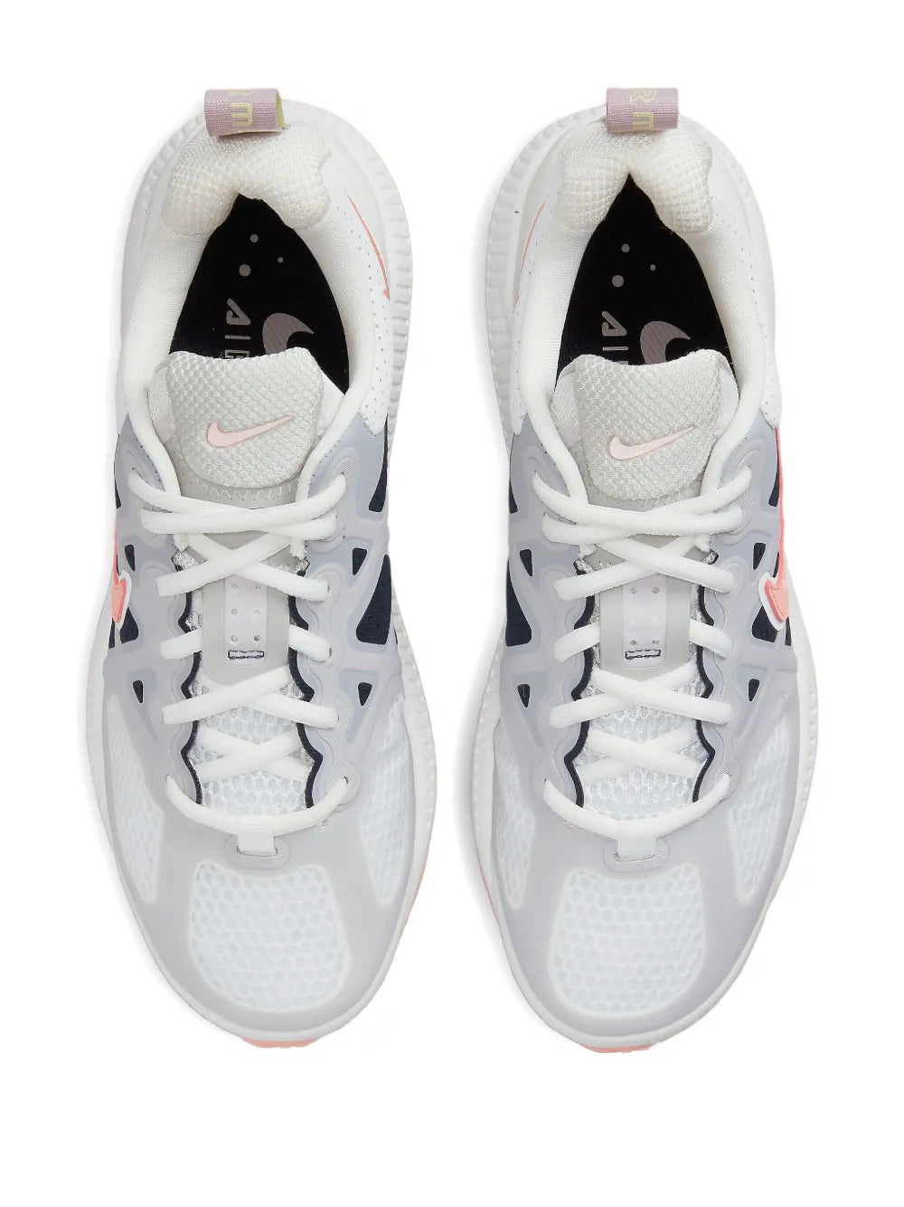 White Nike Air Max Genome sneakers, lace-up with pink swoosh and padded collars
