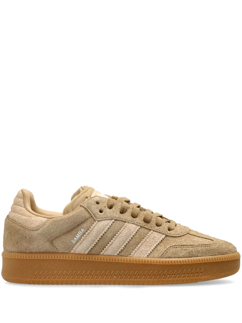 Beige suede Adidas Samba XLG low-top sneakers with three-stripe side detail