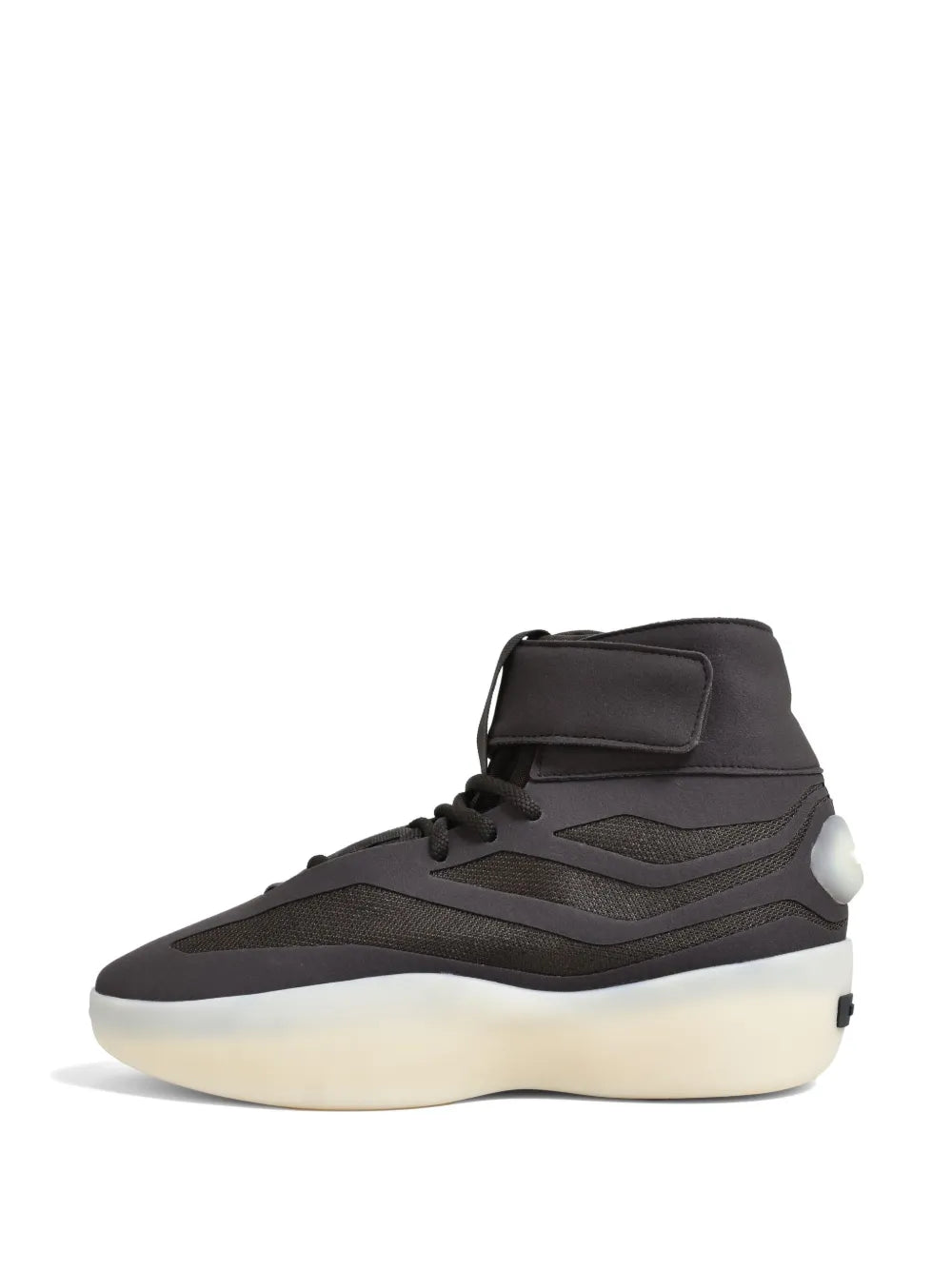 Black adidas high-top basketball sneakers with Velcro strap and white midsole