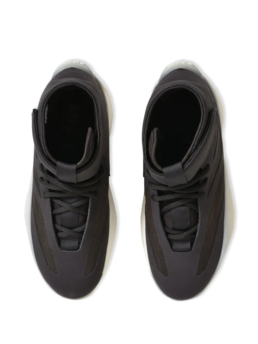 Black high-top sneakers with mesh tongue and lace-up front