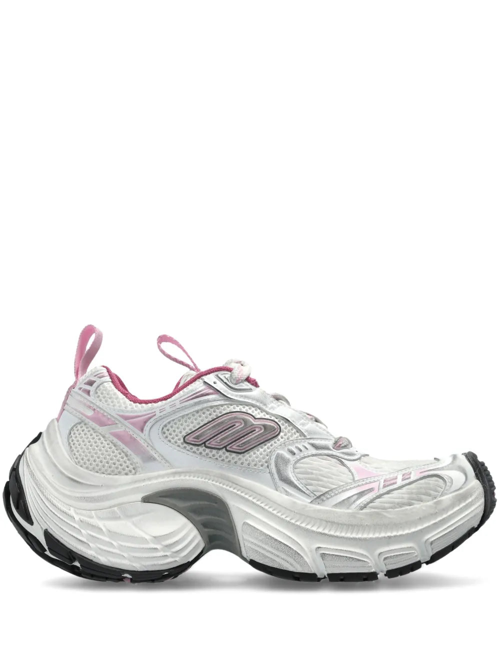 Balenciaga 6XL white and pink chunky sneakers with lace-up front and mesh panels