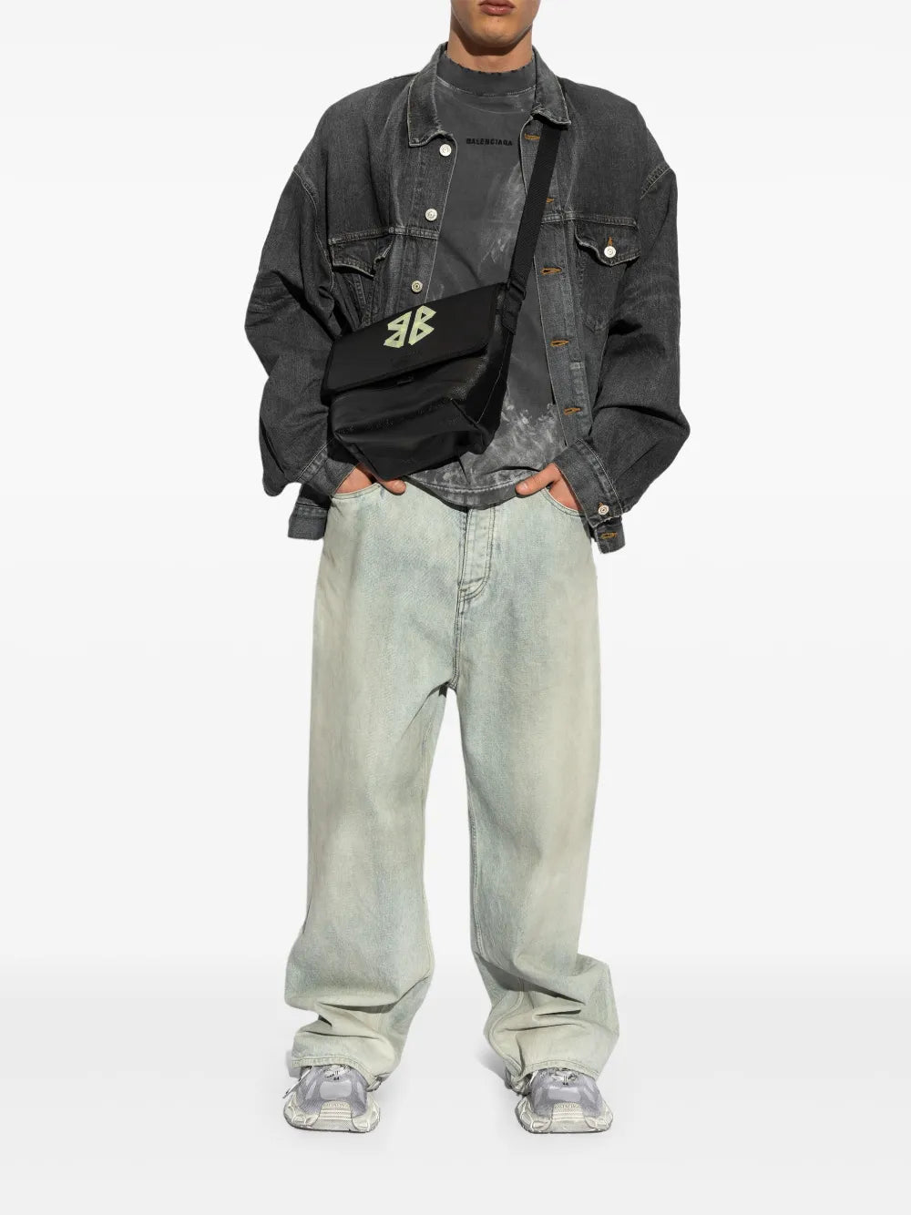 Balenciaga W3Xua silver-tone sneakers worn with outfit