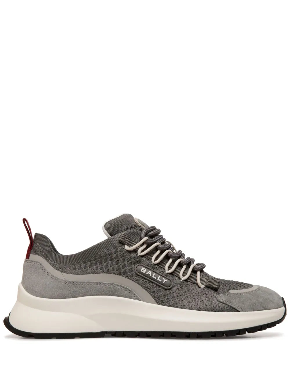 Bally grey knit trainers with lace-up front, padded tongue, and chunky white sole