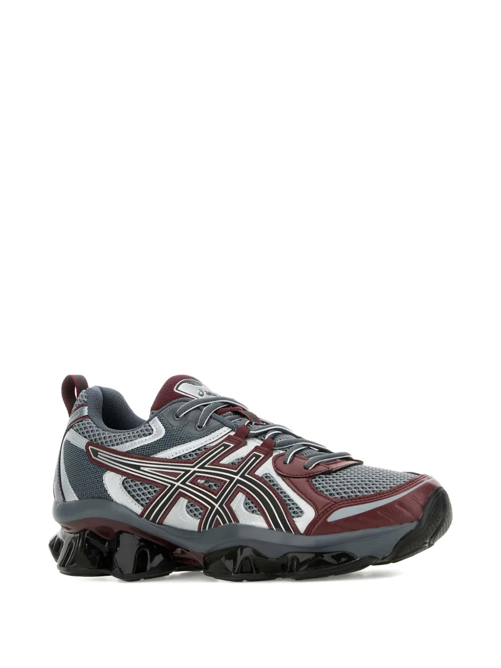ASICS Gel-Quantum Kinetic sneaker, gray mesh with maroon heel and black outsole