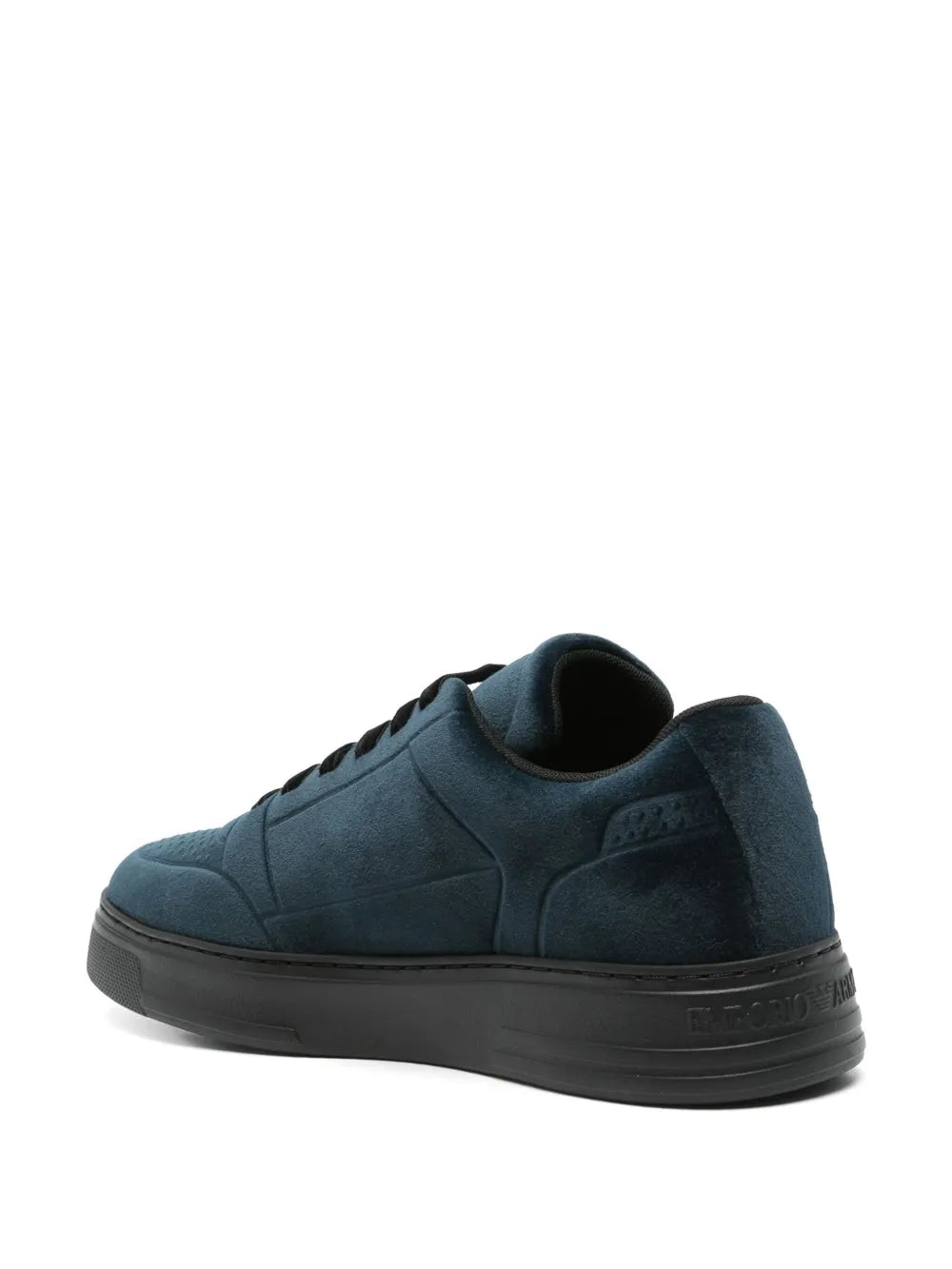 Emporio Armani velvet sneakers, dark teal, lace-up with detailed heel panel