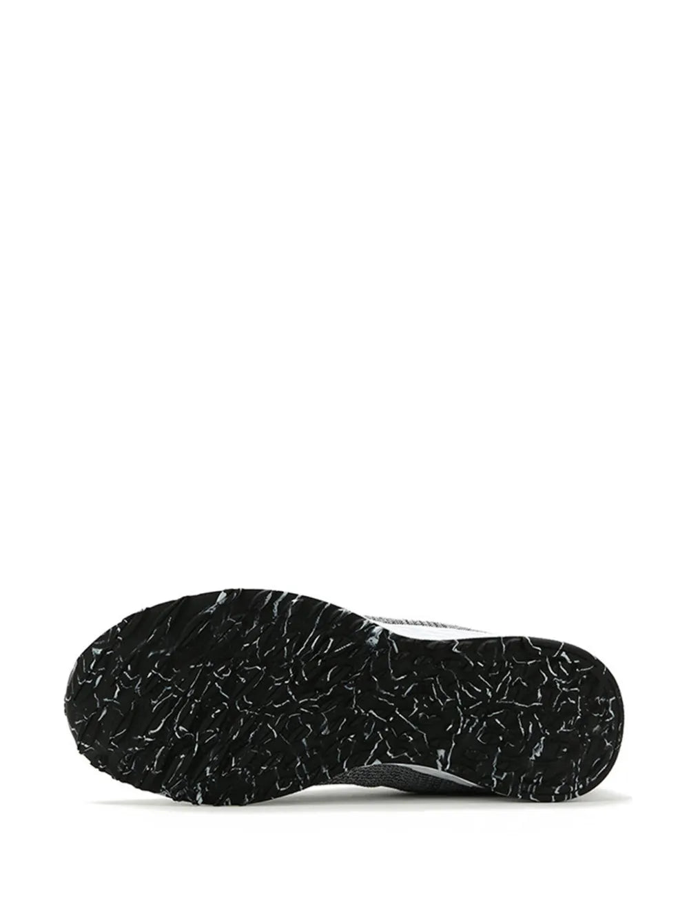 New Balance gray sneakers, textured black rubber outsole underside
