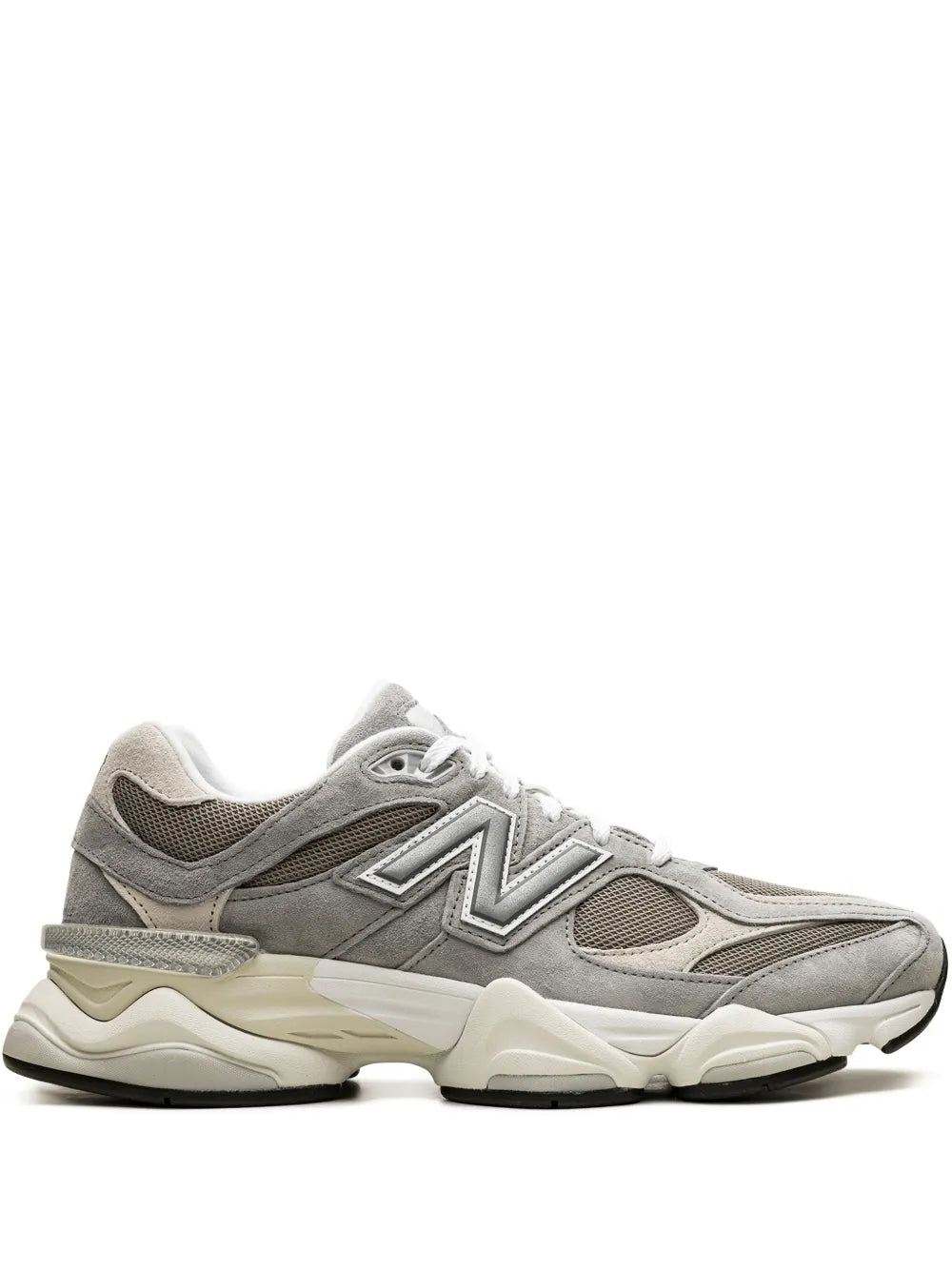 New Balance 9060 sneakers in grey with beige sole, side view