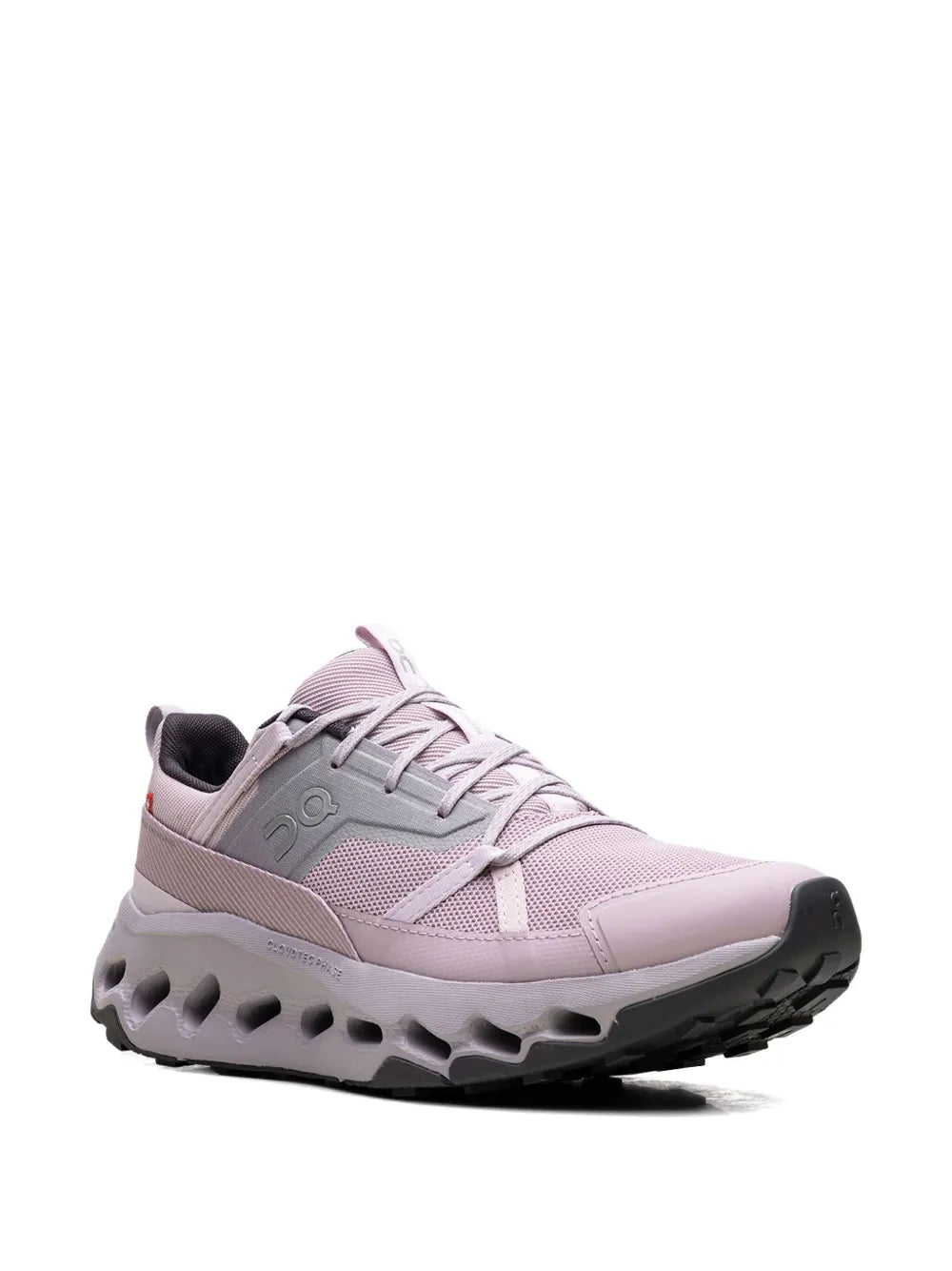 Pink lace-up running shoe, side view, padded collar and CloudTec outsole pods