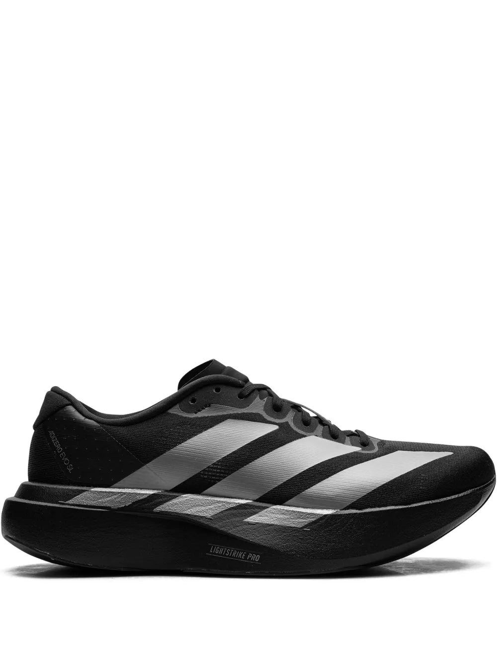 adidas Adizero Evo SL black running shoes with 3-stripe side panels