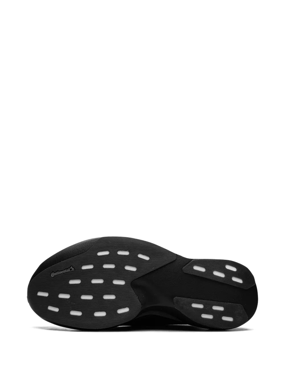 Black running shoes outsole view with traction pods