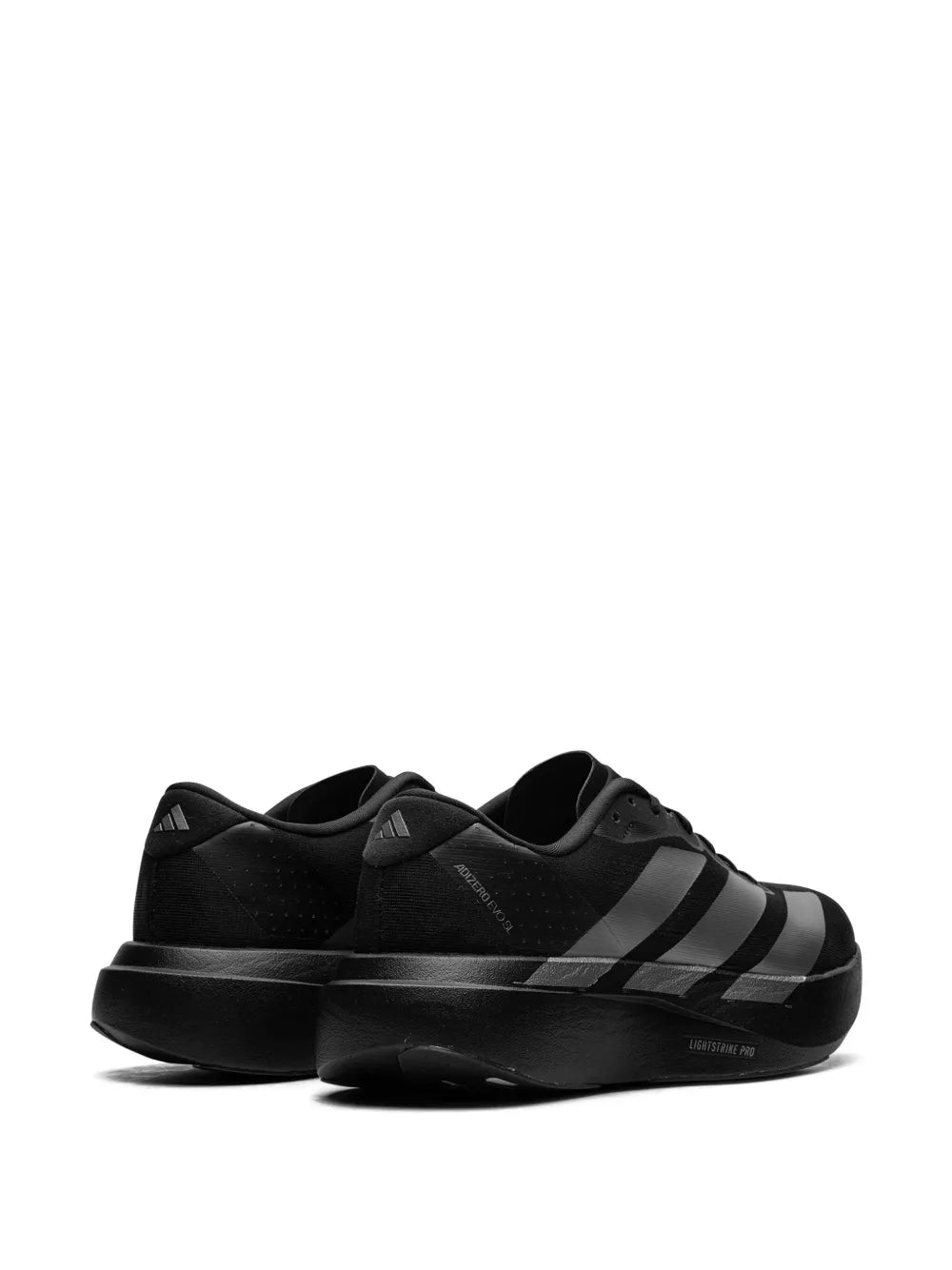 Black running shoes with 3-stripe logo and cushioned midsole