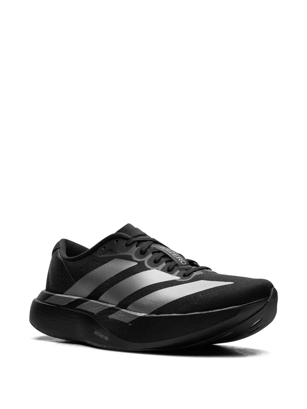 Black running shoes, lace-up, 3-stripe logo on side