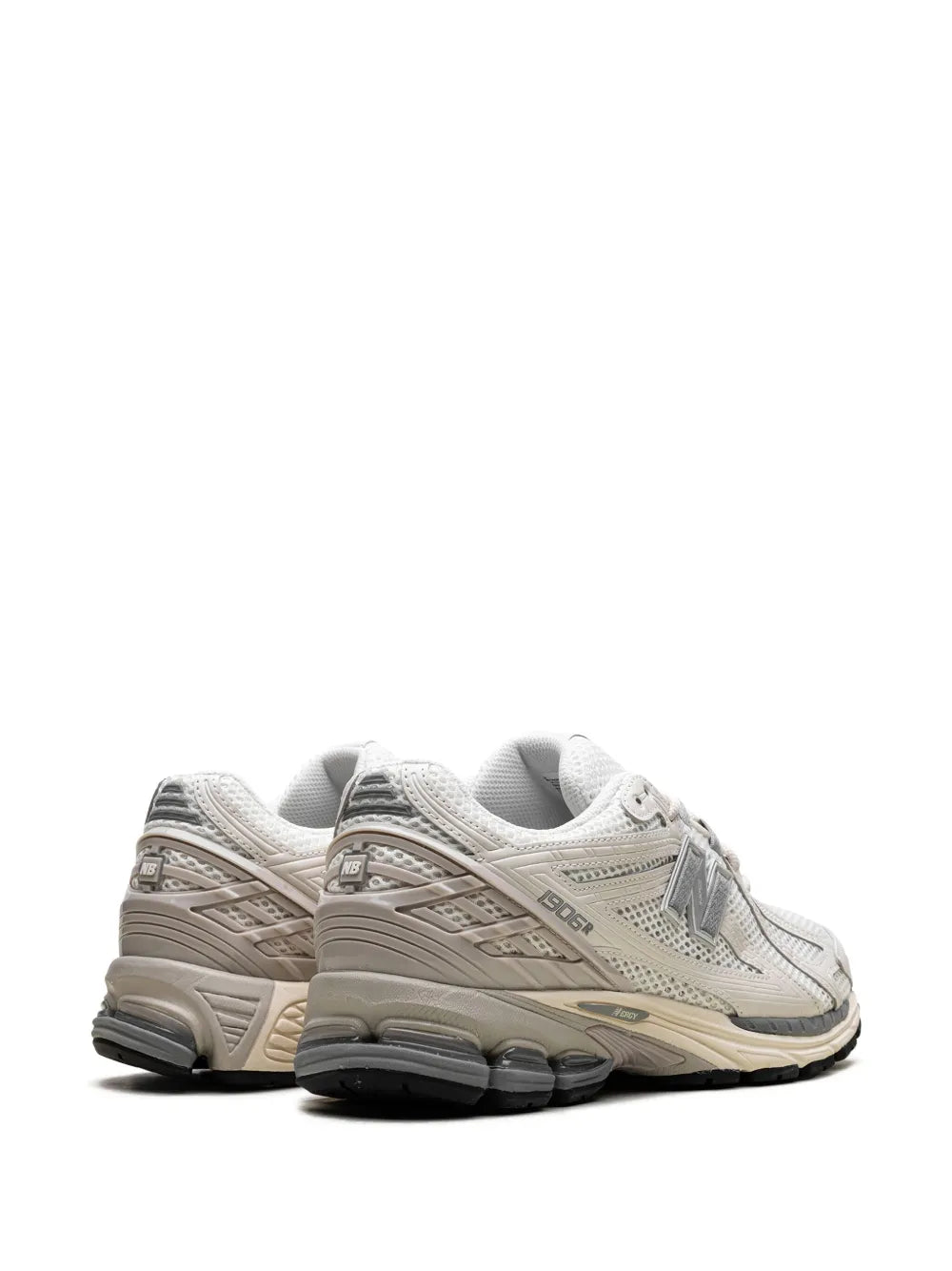 New Balance 1906R grey-and-beige sneakers, heel and side profile with cushioned sole