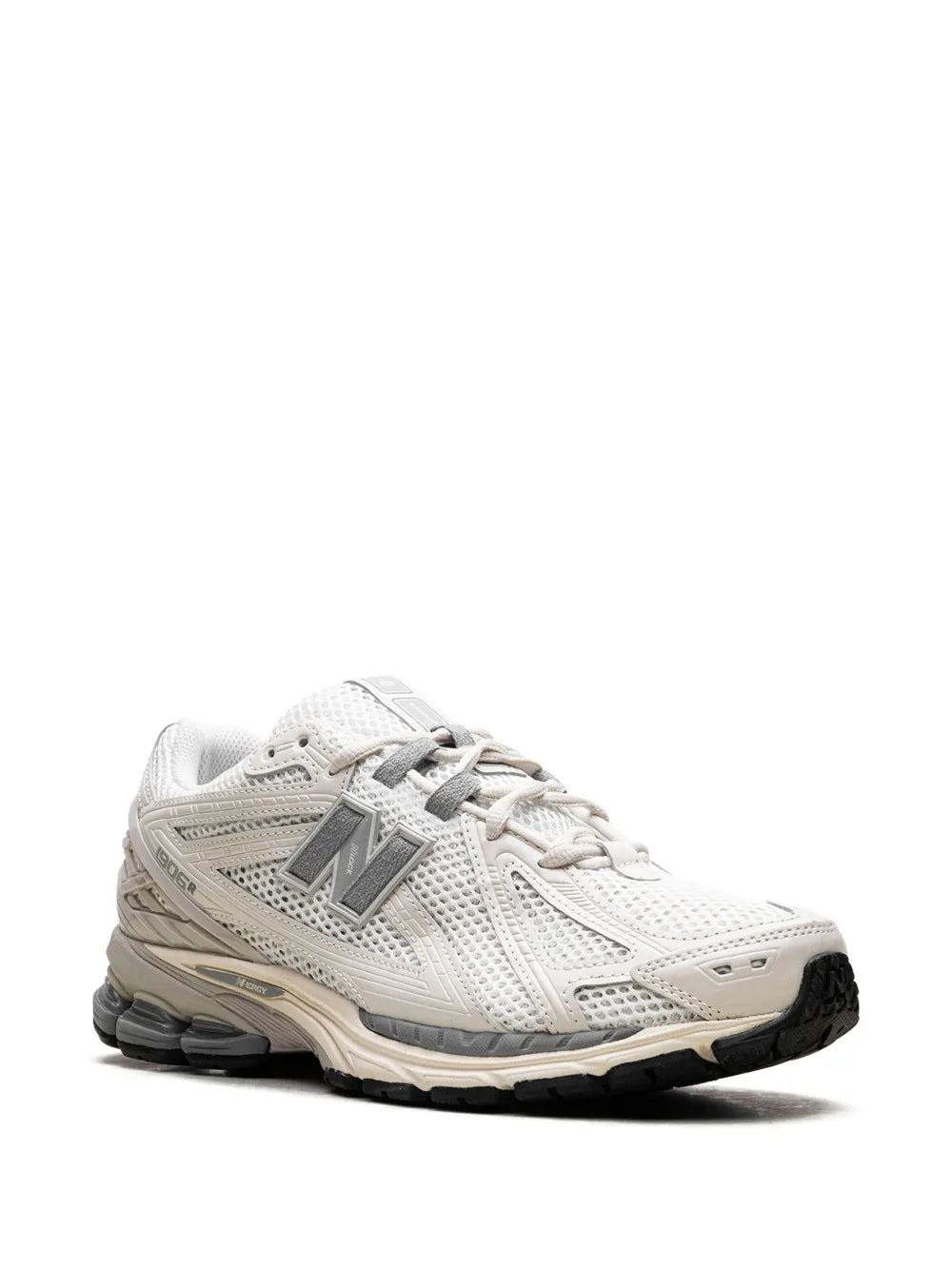 New Balance 1906R grey-and-beige lace-up running sneakers, side view with N logo