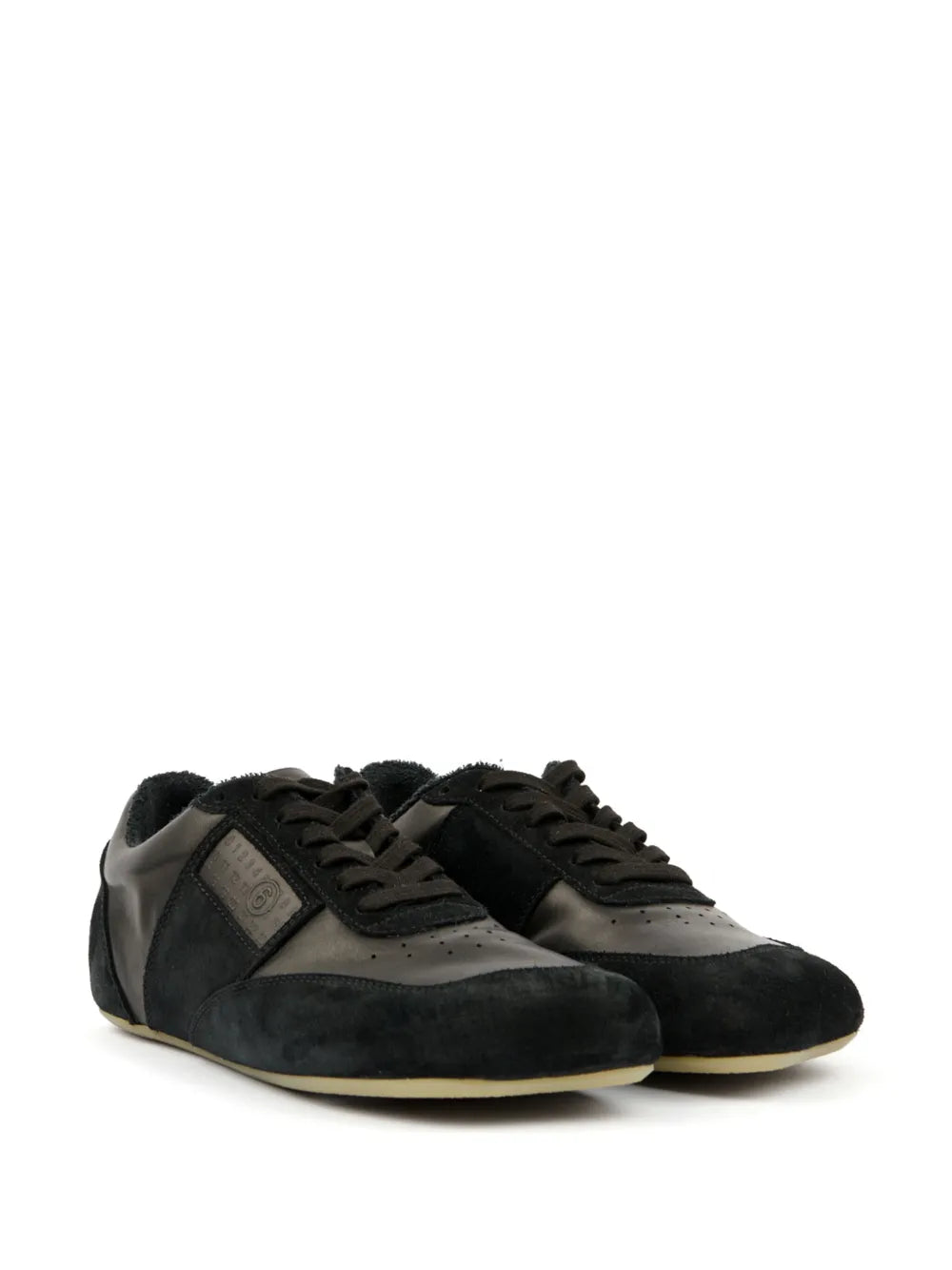 Black MM6 Maison Margiela low-top sneakers, lace-up front with contrasting side panel