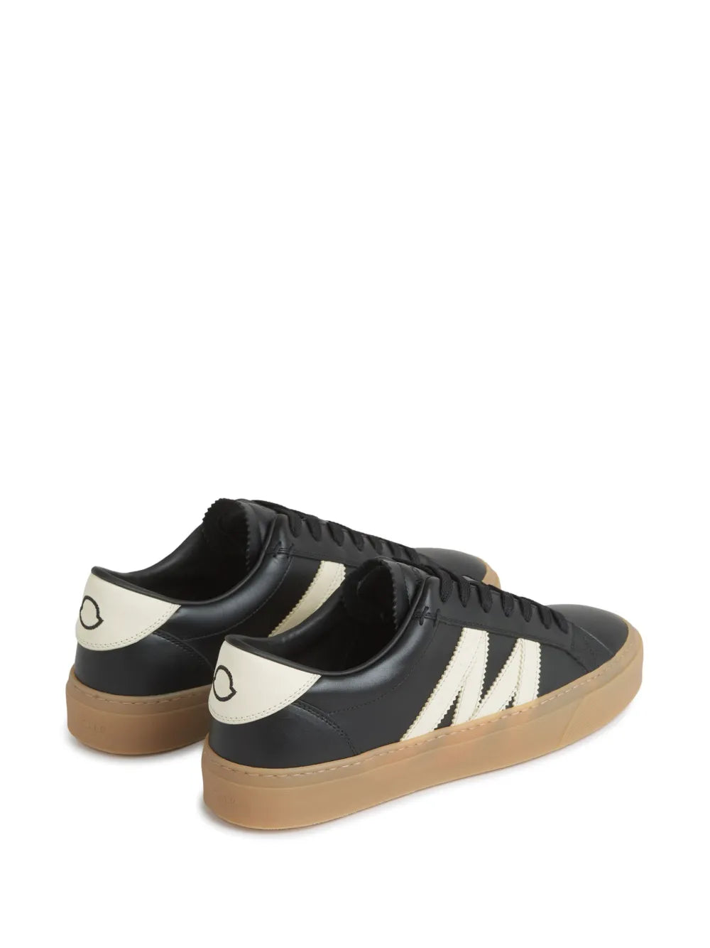 Moncler Monaco2 black sneakers with off-white heel tab and side stripes, gum sole