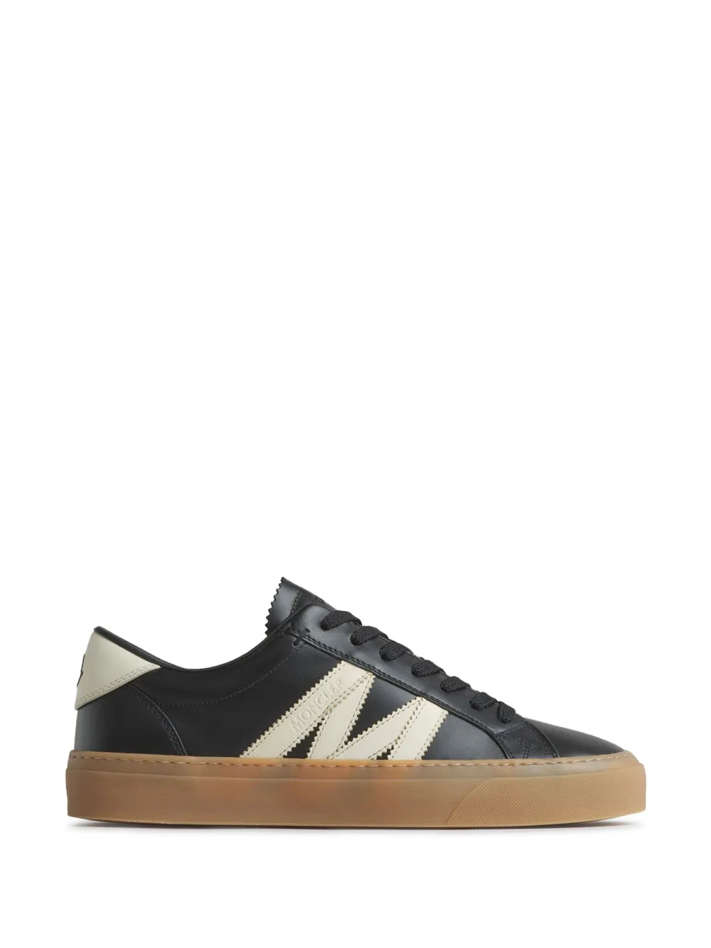 Moncler Monaco2 black sneakers with off-white side stripes and gum rubber sole
