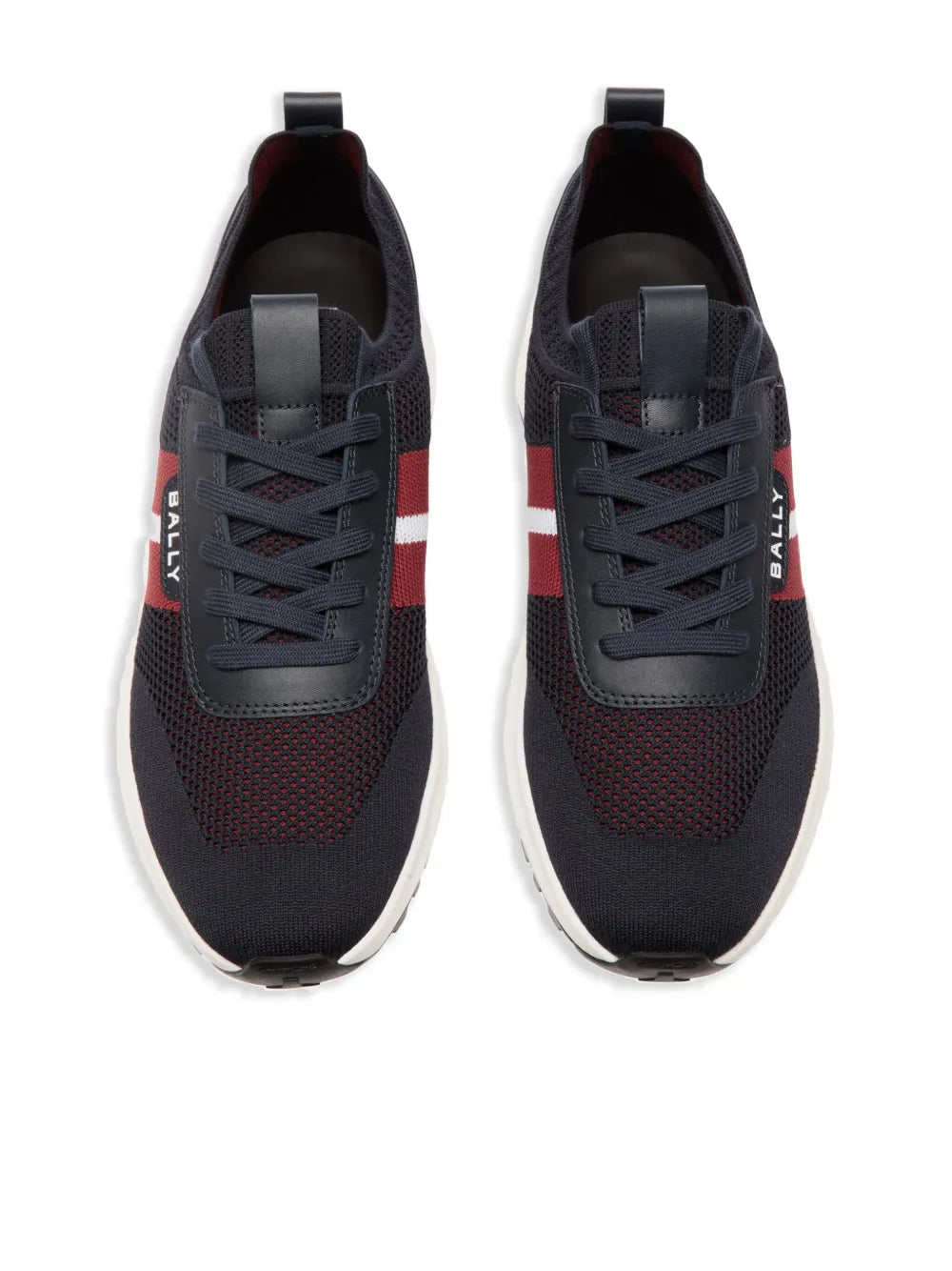 Bally Darnell-T sneakers, pair view from above with lace-up mesh uppers and stripes.