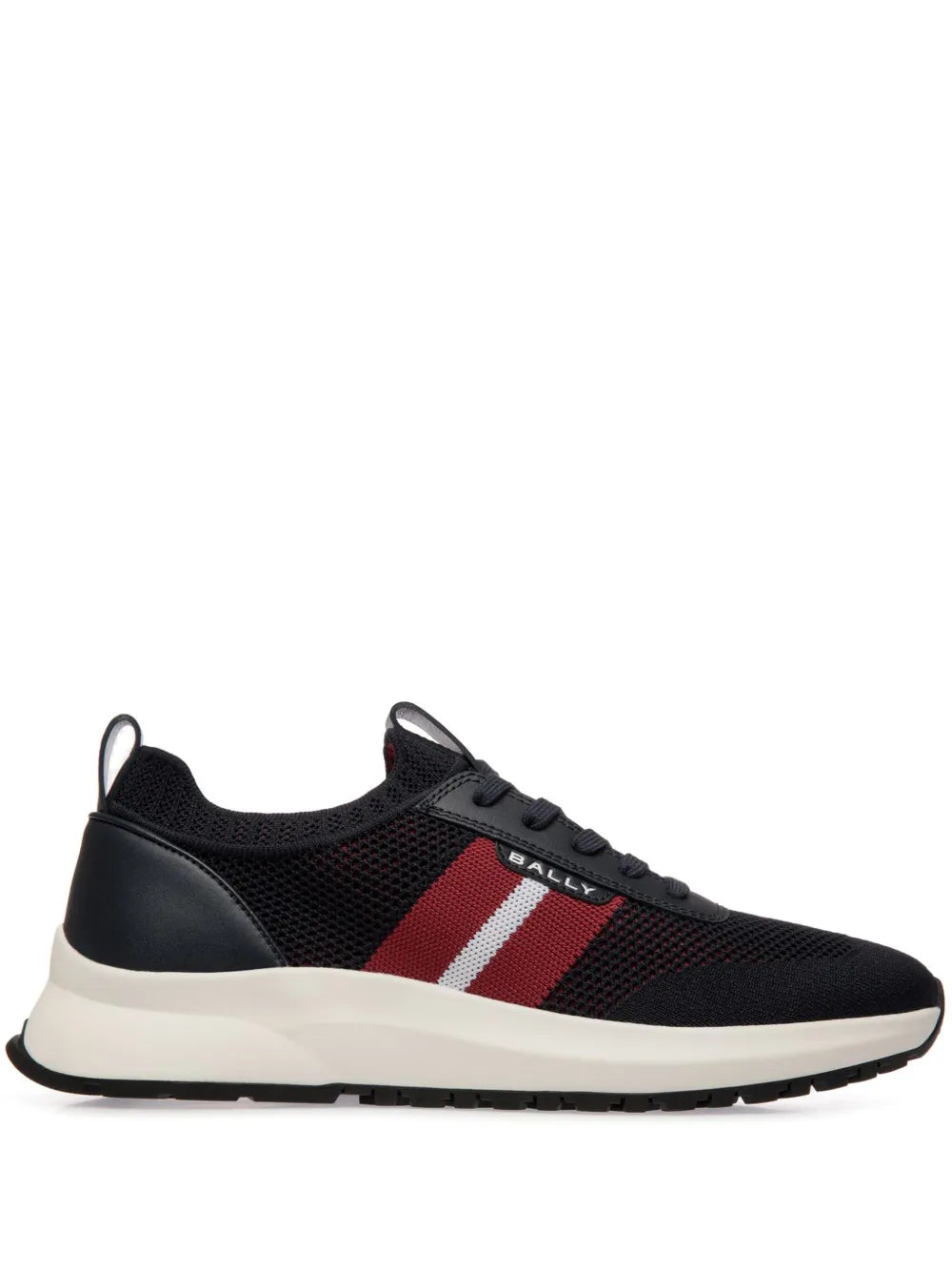 Bally Darnell-T sneakers in dark mesh with red/white stripe and lace-up front.