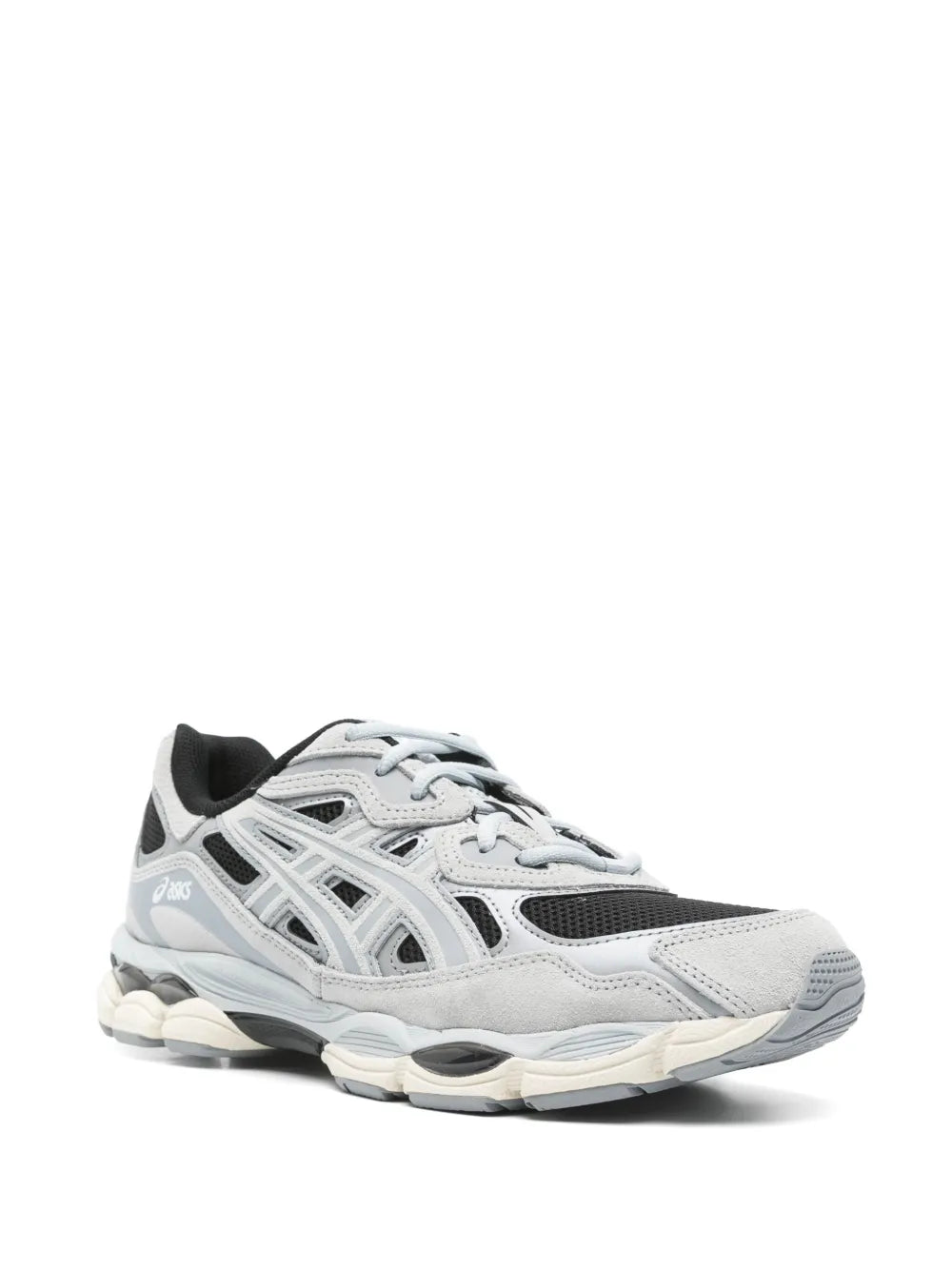 Asics Gel-Nyc slate grey sneakers with black mesh panels and chunky midsole