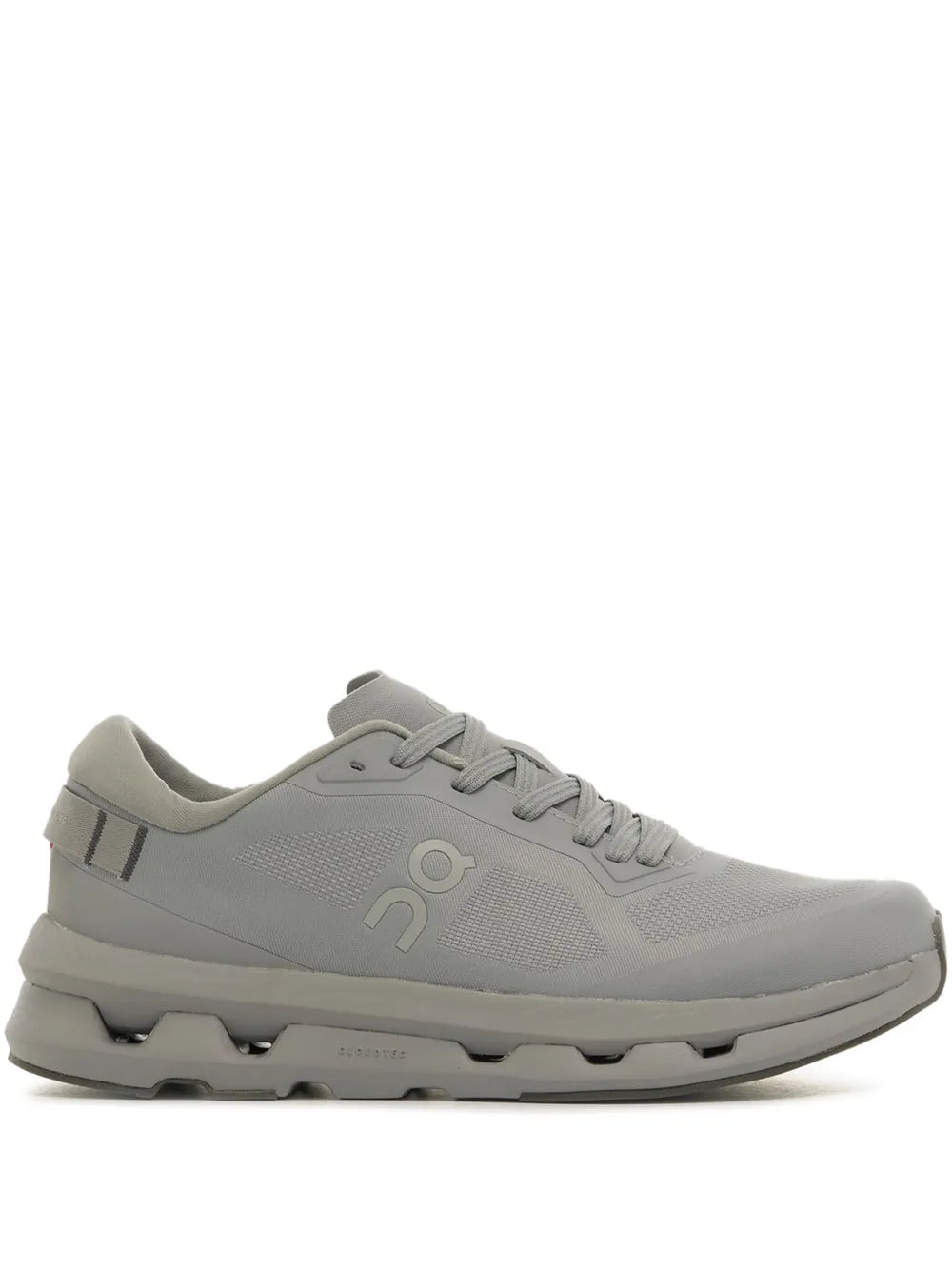 Grey lace-up running sneaker with cushioned sole and On logo on side