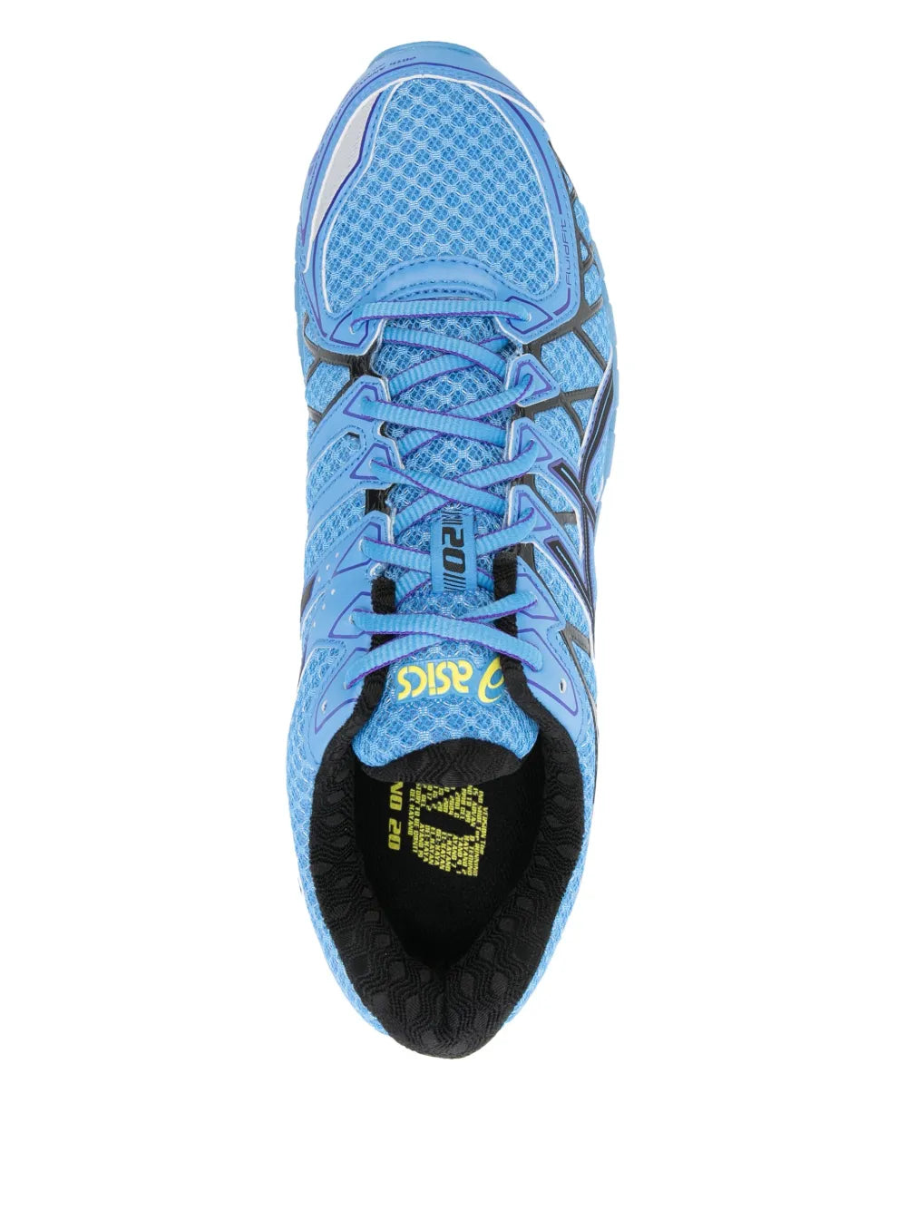 Cerulean blue sneaker with black interior and lace-up top, side profile